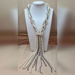 BAUBLBAR | 20 INCH| SILVER PEARL RHINESTONE SILVER CHAIN NECKLACE |
